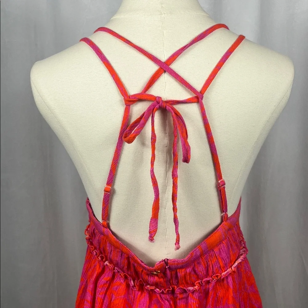 PQ Swim Daphne Palm-Print Mini‎ Dress/Cover-Up in Pink/Orange.